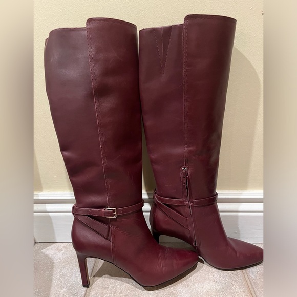 Banana Republic Tall Burgundy Red / Maroon Buckle Leather Boots, Size 9 - Picture 3 of 14